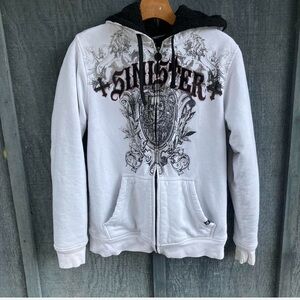 Affliction Y2k sinister cross winged sherpa lining zip up jacket hoodie small